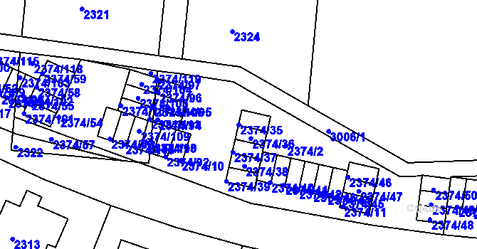 Parcela st. 2374/35 v KÚ Braník, Katastrální mapa