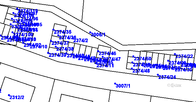 Parcela st. 2374/46 v KÚ Braník, Katastrální mapa