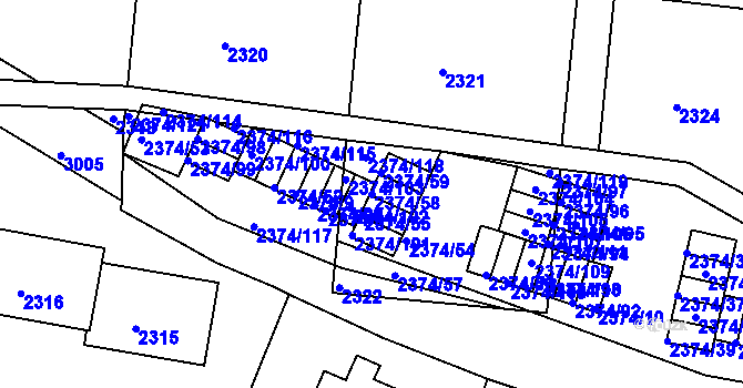 Parcela st. 2374/58 v KÚ Braník, Katastrální mapa
