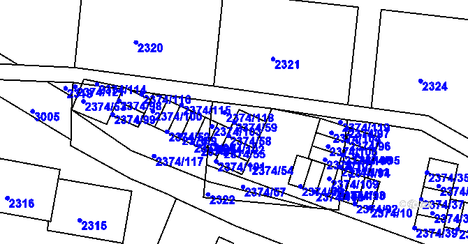 Parcela st. 2374/59 v KÚ Braník, Katastrální mapa