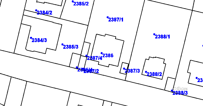 Parcela st. 2386 v KÚ Braník, Katastrální mapa