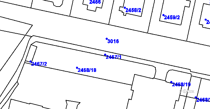 Parcela st. 2467/1 v KÚ Braník, Katastrální mapa