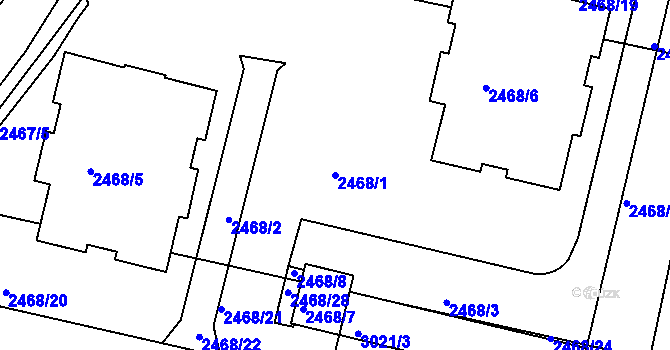 Parcela st. 2468/1 v KÚ Braník, Katastrální mapa