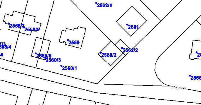 Parcela st. 2560/2 v KÚ Braník, Katastrální mapa