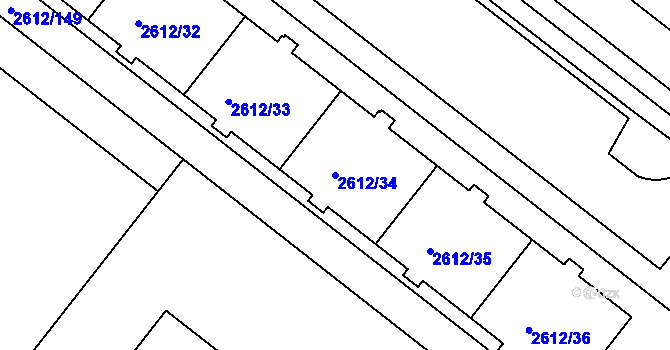 Parcela st. 2612/34 v KÚ Braník, Katastrální mapa