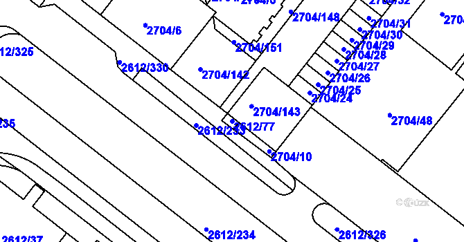 Parcela st. 2612/77 v KÚ Braník, Katastrální mapa