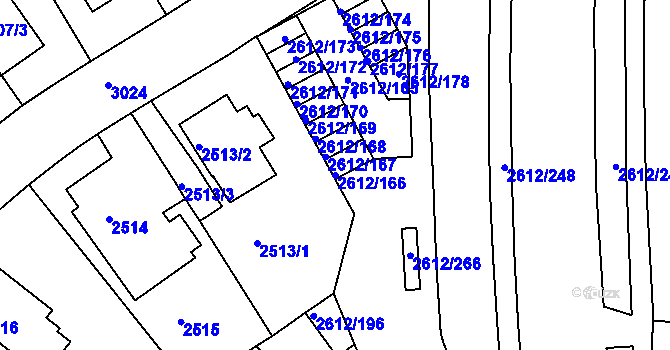 Parcela st. 2612/166 v KÚ Braník, Katastrální mapa