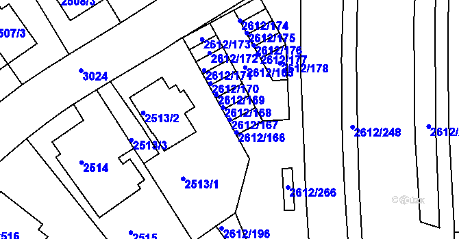 Parcela st. 2612/167 v KÚ Braník, Katastrální mapa