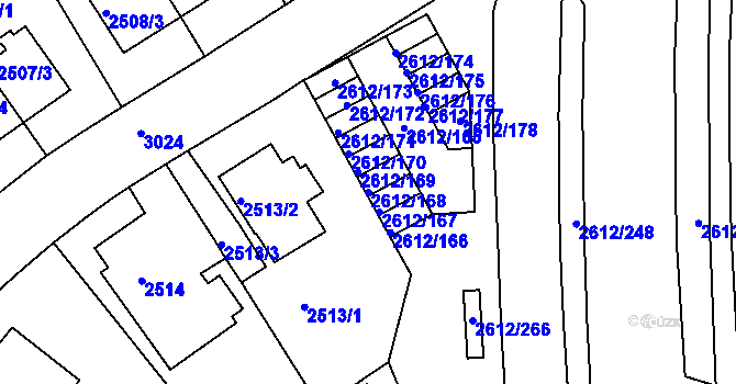 Parcela st. 2612/168 v KÚ Braník, Katastrální mapa
