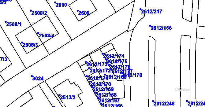 Parcela st. 2612/174 v KÚ Braník, Katastrální mapa