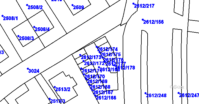 Parcela st. 2612/175 v KÚ Braník, Katastrální mapa