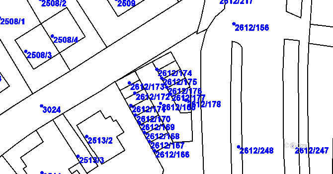 Parcela st. 2612/176 v KÚ Braník, Katastrální mapa