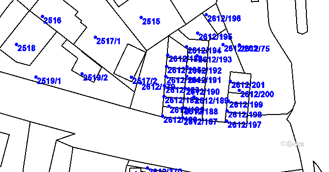Parcela st. 2612/183 v KÚ Braník, Katastrální mapa