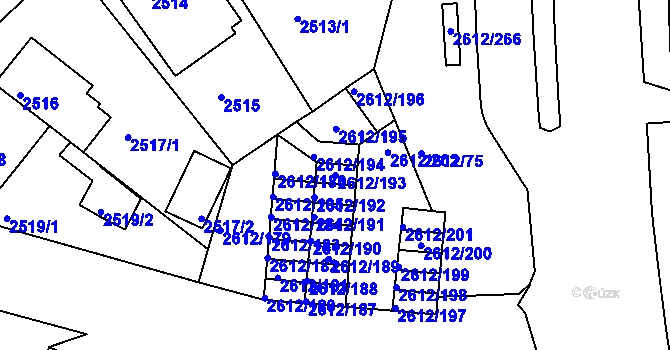 Parcela st. 2612/193 v KÚ Braník, Katastrální mapa