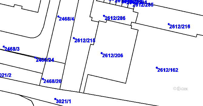Parcela st. 2612/206 v KÚ Braník, Katastrální mapa