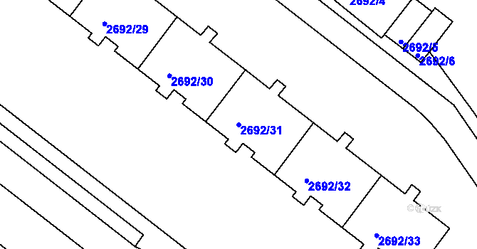 Parcela st. 2692/31 v KÚ Braník, Katastrální mapa