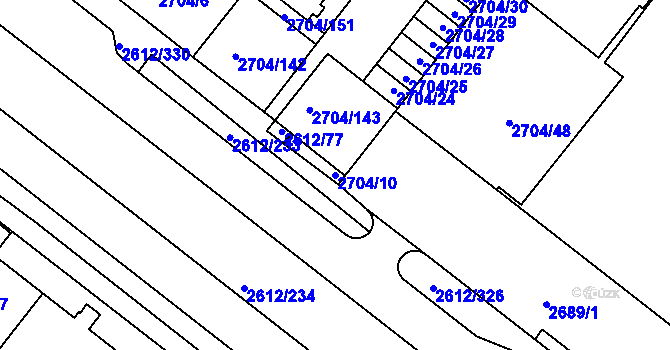Parcela st. 2704/10 v KÚ Braník, Katastrální mapa