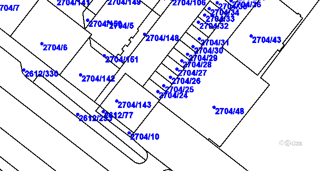 Parcela st. 2704/25 v KÚ Braník, Katastrální mapa
