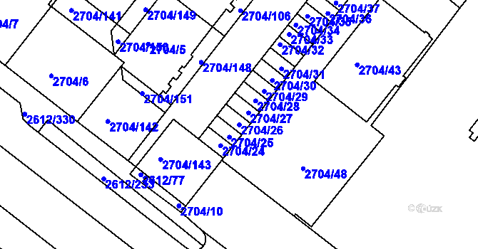 Parcela st. 2704/26 v KÚ Braník, Katastrální mapa