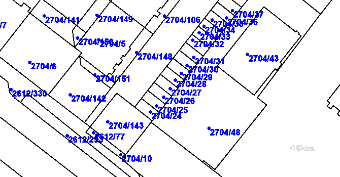 Parcela st. 2704/27 v KÚ Braník, Katastrální mapa