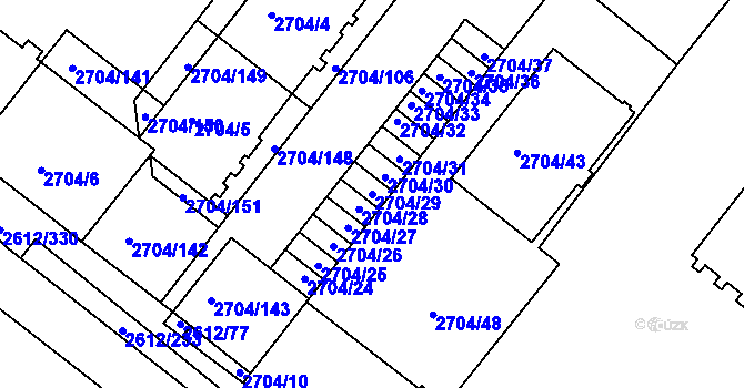 Parcela st. 2704/29 v KÚ Braník, Katastrální mapa