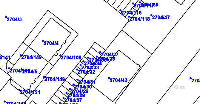 Parcela st. 2704/37 v KÚ Braník, Katastrální mapa