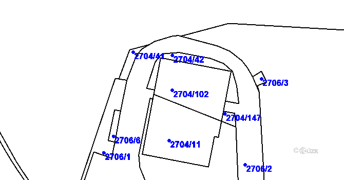 Parcela st. 2704/102 v KÚ Braník, Katastrální mapa