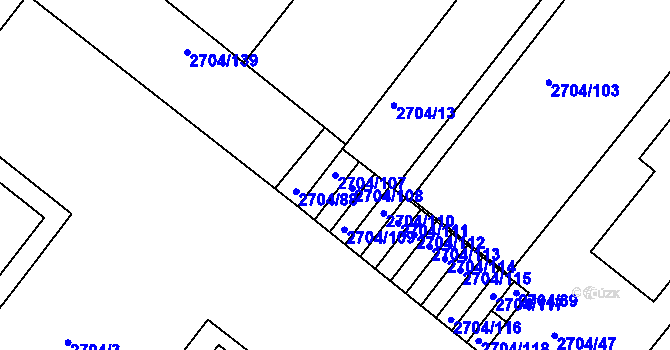 Parcela st. 2704/107 v KÚ Braník, Katastrální mapa