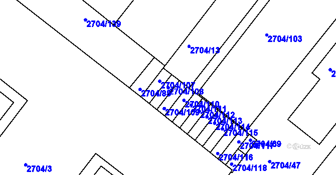 Parcela st. 2704/108 v KÚ Braník, Katastrální mapa