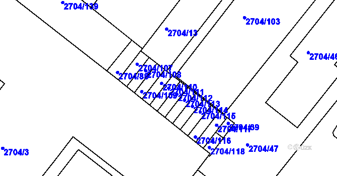 Parcela st. 2704/111 v KÚ Braník, Katastrální mapa