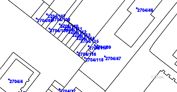 Parcela st. 2704/117 v KÚ Braník, Katastrální mapa