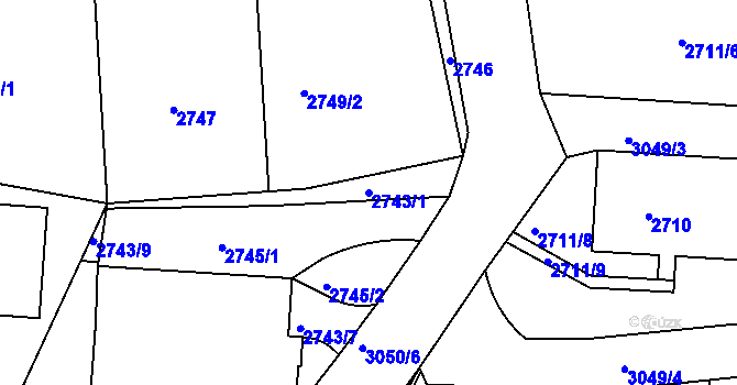 Parcela st. 2743/1 v KÚ Braník, Katastrální mapa