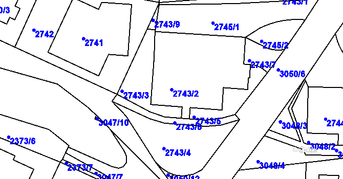 Parcela st. 2743/2 v KÚ Braník, Katastrální mapa