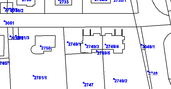 Parcela st. 2749/3 v KÚ Braník, Katastrální mapa