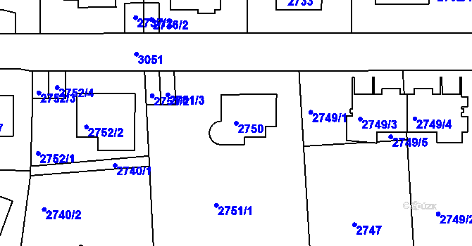 Parcela st. 2750 v KÚ Braník, Katastrální mapa