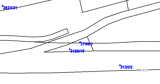 Parcela st. 2796/1 v KÚ Braník, Katastrální mapa
