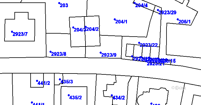 Parcela st. 2923/9 v KÚ Braník, Katastrální mapa
