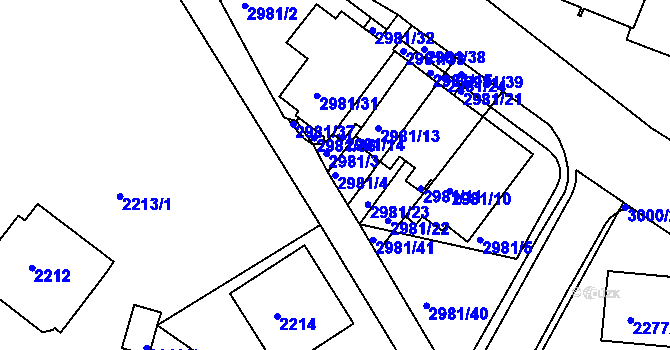 Parcela st. 2981/4 v KÚ Braník, Katastrální mapa