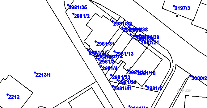 Parcela st. 2981/14 v KÚ Braník, Katastrální mapa