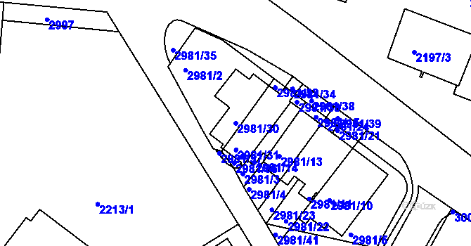 Parcela st. 2981/30 v KÚ Braník, Katastrální mapa