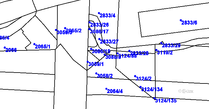 Parcela st. 3086/3 v KÚ Braník, Katastrální mapa