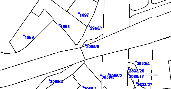 Parcela st. 3086/9 v KÚ Braník, Katastrální mapa