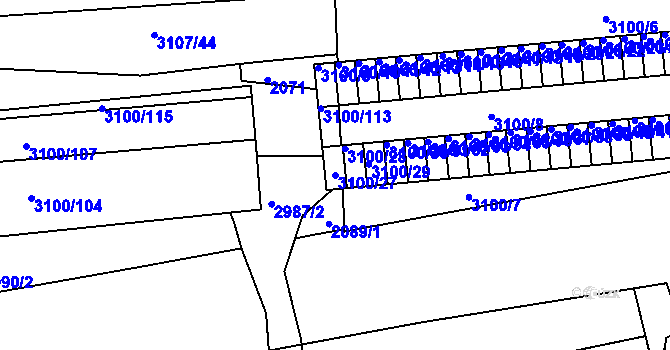 Parcela st. 3100/27 v KÚ Braník, Katastrální mapa