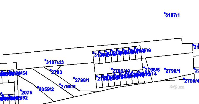 Parcela st. 3107/3 v KÚ Braník, Katastrální mapa