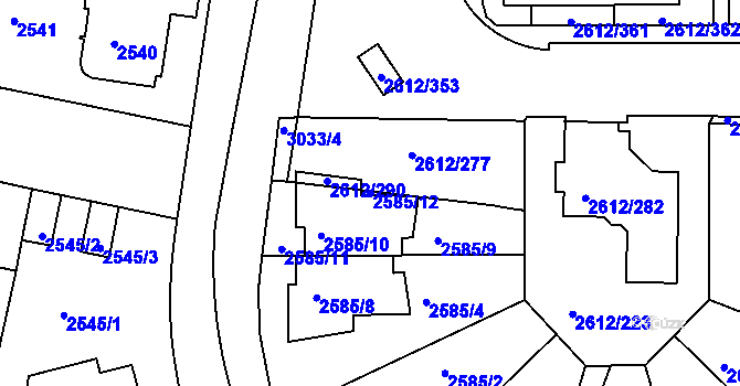 Parcela st. 2585/12 v KÚ Braník, Katastrální mapa