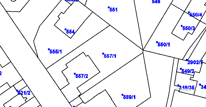 Parcela st. 557/1 v KÚ Braník, Katastrální mapa