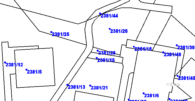 Parcela st. 2381/28 v KÚ Braník, Katastrální mapa
