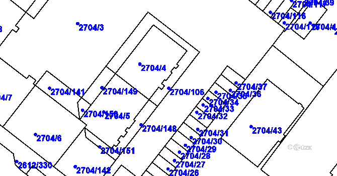 Parcela st. 2704/106 v KÚ Braník, Katastrální mapa