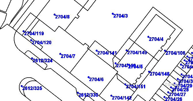 Parcela st. 2704/141 v KÚ Braník, Katastrální mapa