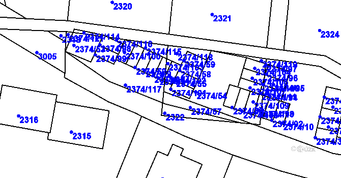 Parcela st. 2374/101 v KÚ Braník, Katastrální mapa